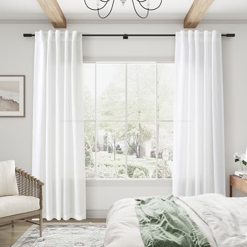 Rückenlasche Stange Tasche Leinen Vorhänge 84 Zoll 40" B x 84" L (2er Pack) weiß - Bild 7 von 7
