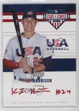 2017 Panini USA Baseball Stars & Stripes Red Ink 3/10 KJ Harrison #10 Auto 0i76