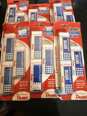 6 Packs Of Pentel Of 3 Hi Polymer Erasers Total Of  18 ZEH10 Fast Free Shipping