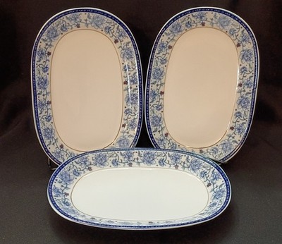 Cheng s White Jade Porcelain Serving Platters 10'' x 7'' - Floral Design, Set of 3