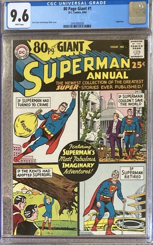 SUPERMAN ANNUAL # 1 DC 1964 COMICS 80 PAGE GIANT Graded CGC 9.6 WHITE ...