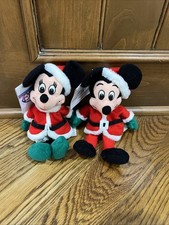 Disney Store Santa Mickey Minnie Mouse Mini Bean Bag Christmas Plush with Tags