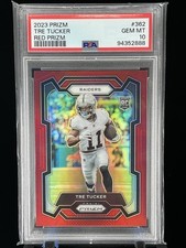 2023 Panini Prizm Tre Tucker Red Prizm Rookie RC SSP Raiders #362 PSA 10