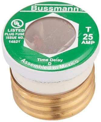 T-25 - 25A Type T Time-Delay Dual-Elem Edison Base Plug Fuse 125V Ul Listed 1/Pk
