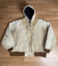 Distressed Carhartt Jacket XXL Duck Canvas J140 BRN Hooded Quilt Lined USA Made