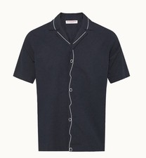 Orlebar Brown Medium Maitan Embroidery Relaxed Fit Embroidered Seersucker Shirt