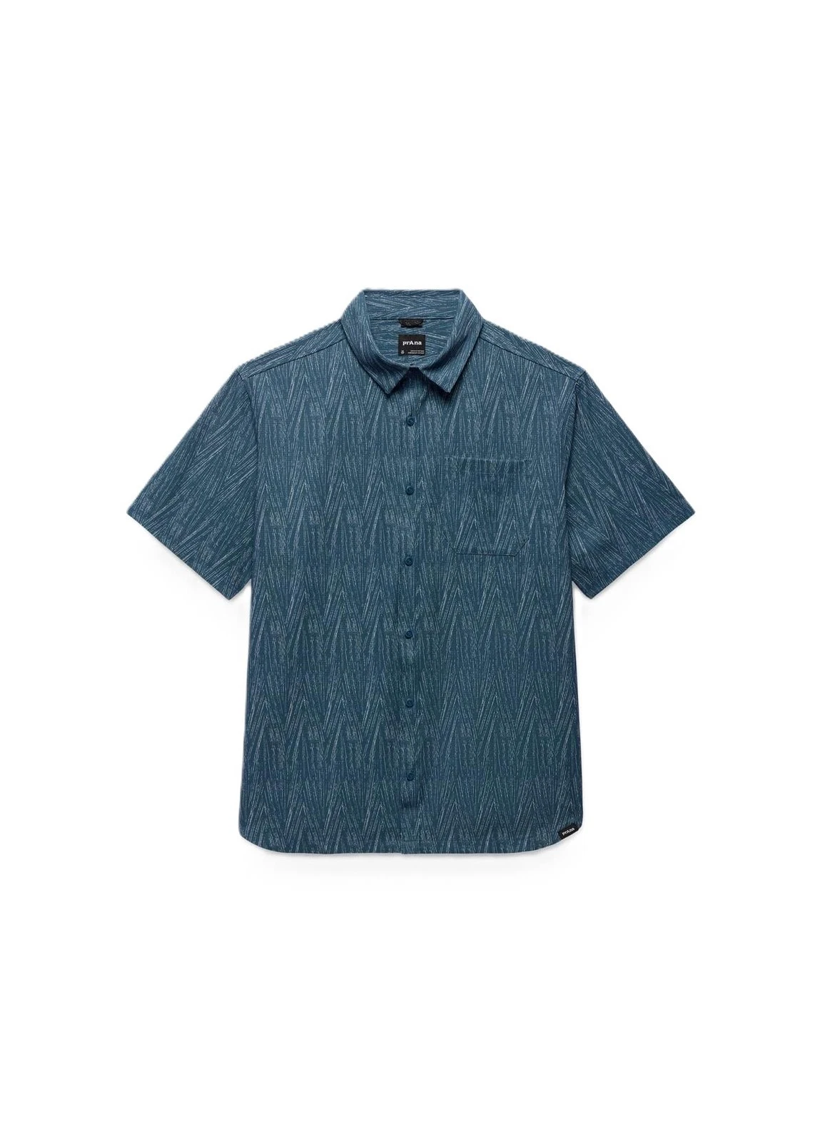 prAna Hybridizer Short Sleeve Men's Button-Up Shirt, Bluff Blue Seashells, Large