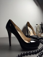 PRADA Women's Heels Black Patent Leather Almond Toe Pumps Size 37