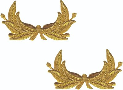2 Metallic Gold Laurel Wreath Iron On Patches 3'' Leaf Applique Set