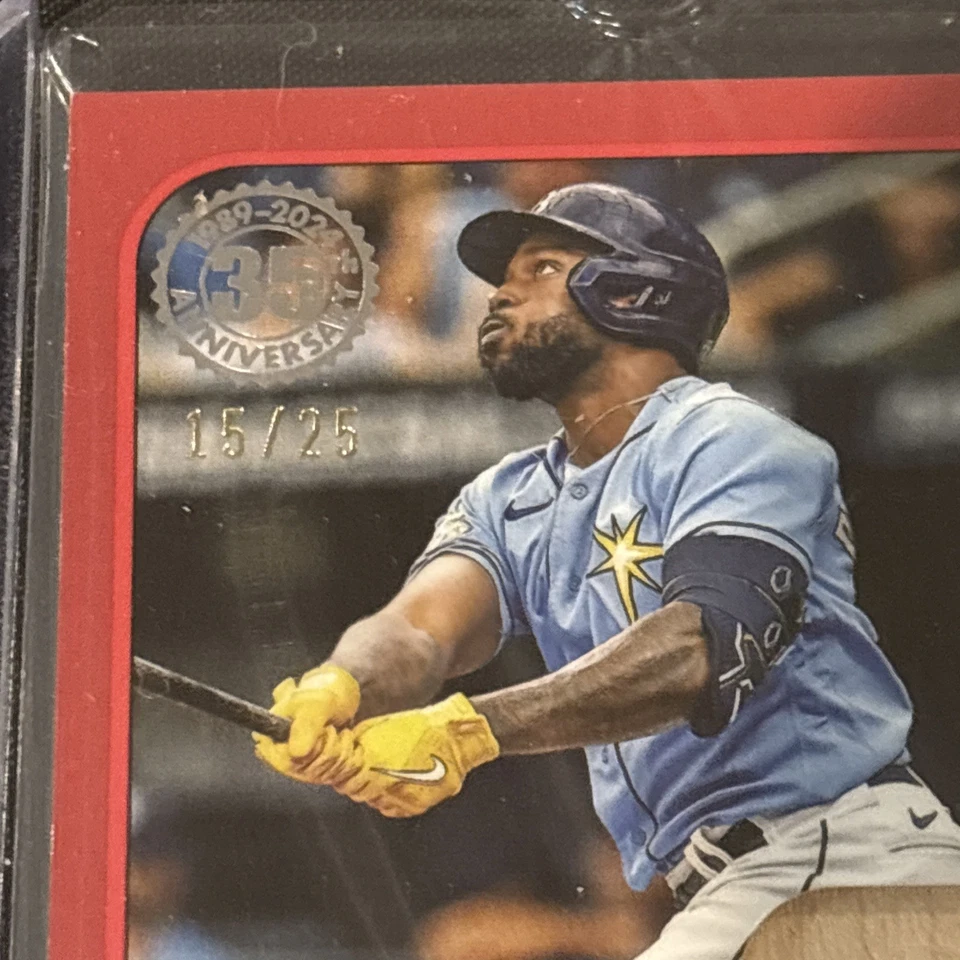 2024 Topps Series 1 RANDY AROZARENA Rays 1989 Relic Bat Card RED /25 - Image 3 of 3