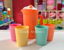 Tupperware Play Set of Mini Kids Colorful Tumblers has Push Button Pitcher