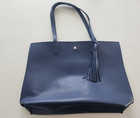 Womens blue pebbled faux leather tassel large