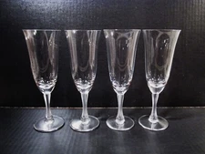 Art Deco Lalique Crystal France Barsac 4 Fluted Champagne Flutes Goblet 