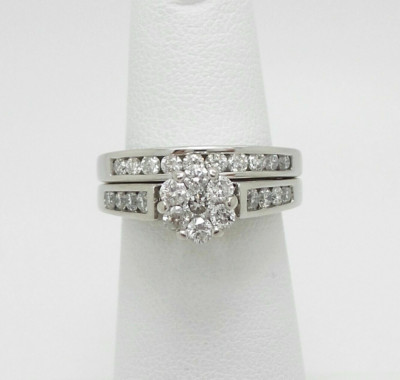 1CT Natural Diamond Engagement Wedding Ring Bridal Set 14K White Gold Band