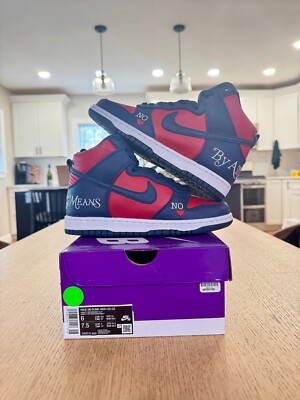 Size 6 - Nike Supreme x Dunk SB High By Any Means - Red Navy | eBay
