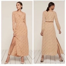 Reformation Augusta Maxi Dress Floral Gathered Crepe Side Slit Boho Festival XS