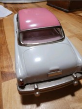 Vintage Pink  White 1950's Buick Sedan Tin Toy Friction Car Coupe Two Doors