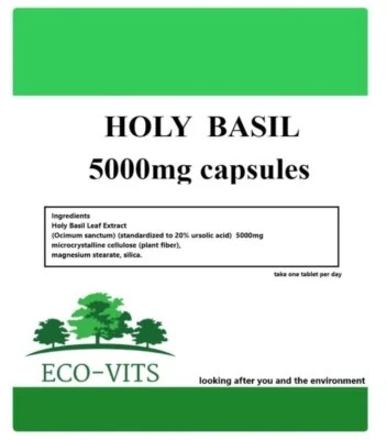 ECOVITS Holy Basil 5000mg Capsules – Stress & Anxiety Relief, Immune Support