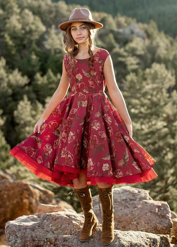 New Girls Joyfolie Mia Red Floral Rose Dress Holiday Vintage 14 Special Occasion