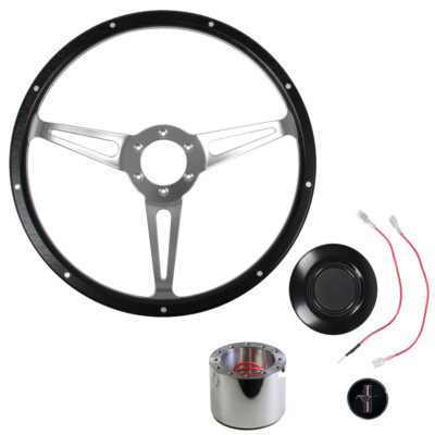 CJ Classics Steering Wheel Kit Black Forest 14'' 6-Bolt Satin Slotted Spokes B...