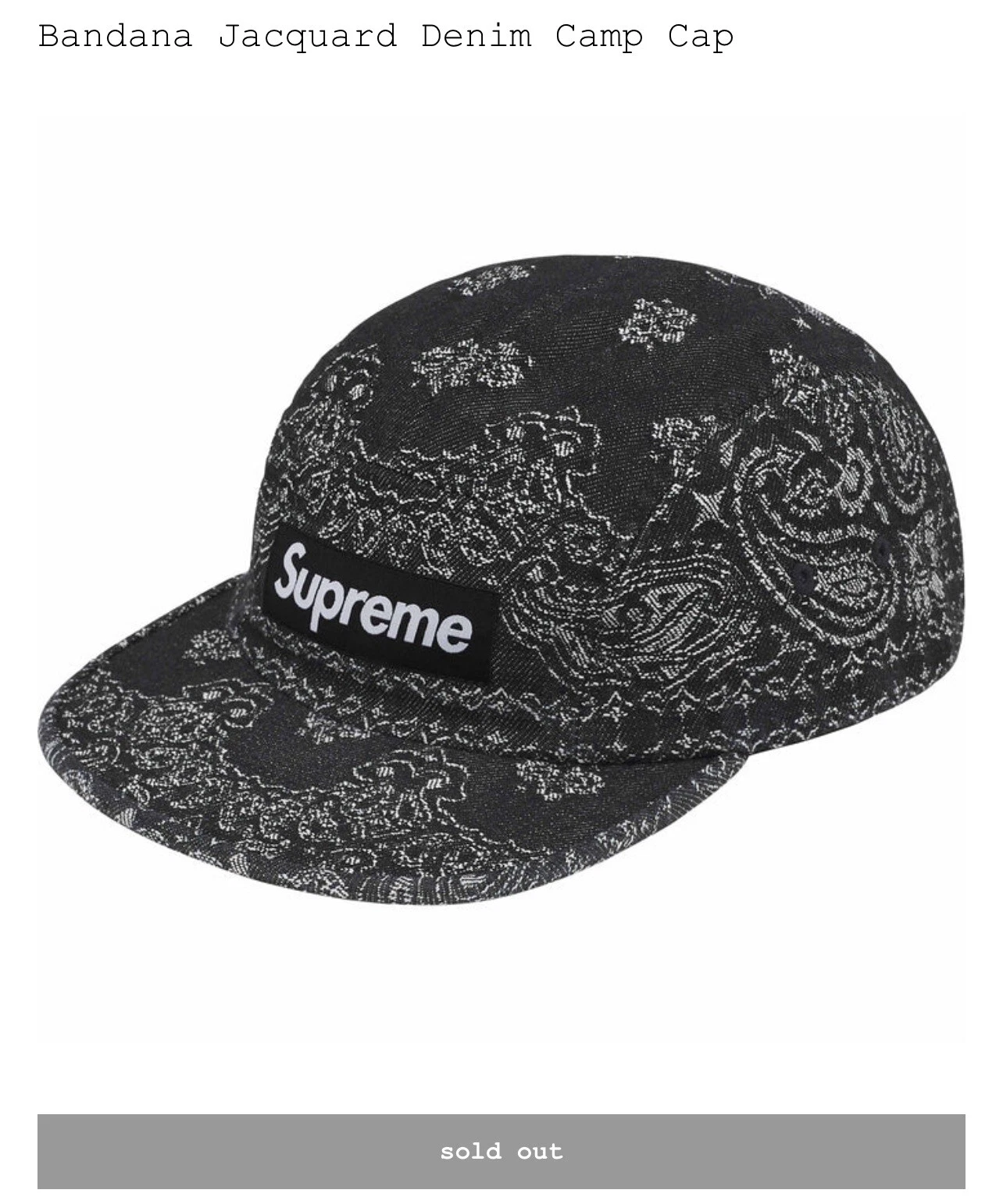 ?Chapeau bandana en denim jacquard suprême   Taille unique   NOIR   LOGO BOÎTE