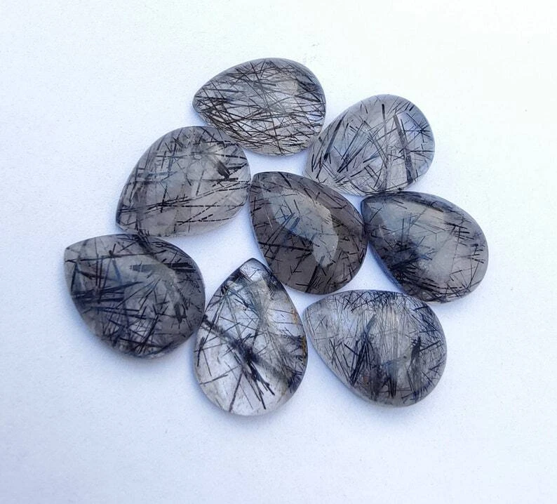 AAA Quality Natural Black Rutile Quartz Pear Shape Cabochon Loose Gemstone - Image 2 of 4