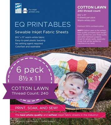 EQ Printables Inkjet Fabric Sheets Sewable Inkjet Fabric Sheets Ct.6 8.5 X 11''