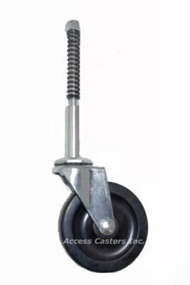 ACCESS CASTERS INC. 3AHDLC Ladder Caster | Spring Loaded 3" Heavy Duty | 5/16" threaded stem