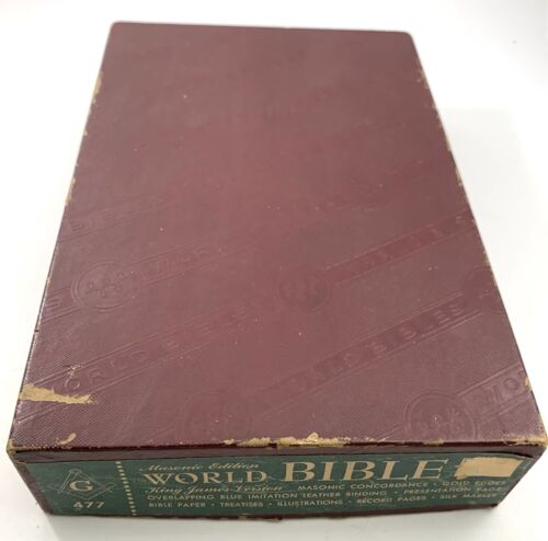 Vintage 1952 Masonic World Bible in Original Box Blue Faux Leather - 第 1/7 張圖片