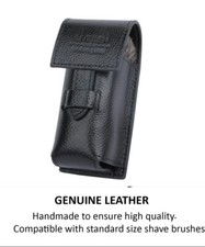 Leather Shave Brush Case Fits Standard Shaving Brushes Protective Travel Black