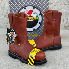 MEN'S STEEL TOE WORK BOOTS PULL ON SAFETY GENUINE LEATHER OIL RESISTANT 105