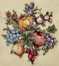Preworked FRUITS Needlepoint Canvas Petit Point Grapes Pear Apple 9.5x10.25 5009