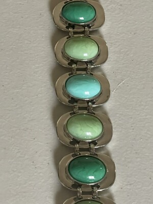 PIPER K SILVER TONE BEZEL SET FAUX GREEN/ BLUE TURQUOISE