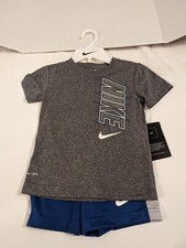 Nike Swoosh Boy's 2 Piece Set T-Shirt  Shorts Gray/Blue Royal Size 4