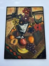 MID CENTURY CUBISM PANTING 1950'S OIL STILL LIFE MODERNISM ABSTRACT SIGNED LARGE