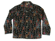 Chicos Womens Jacket 1 Black Multicolor Floral Long Sleeve Button Up