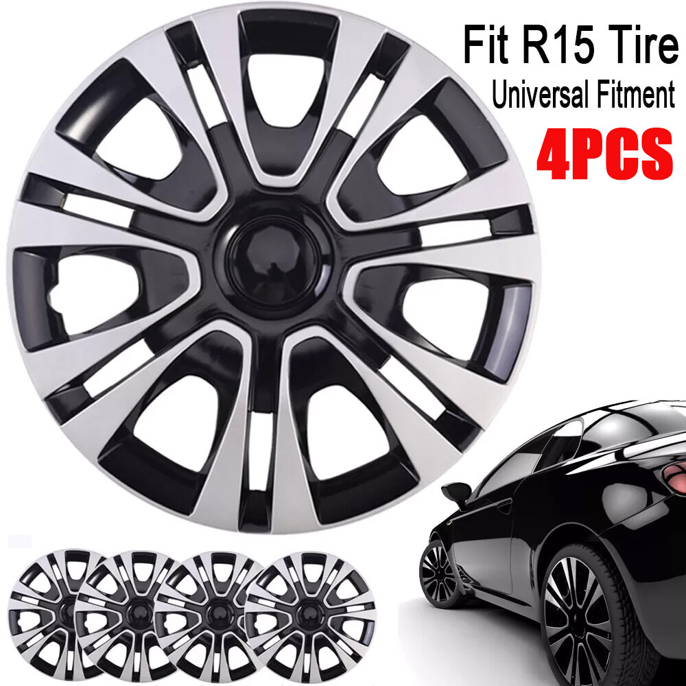 Set Of 4 Wheel Covers For 15 Inch Rims - Snap On Full Hub Caps Silver ABS (USA Style) 8 thumbnail image
