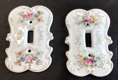 Lot of 2 vintage Arnart Creation Floral Porcelain Light Switch Plate Covers