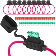 12 Gauge Inline Fuse Holder 12 volt w/30&40 Amp Medium Blade Fuse for Marine Car