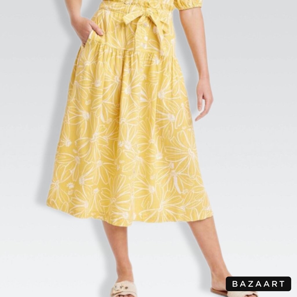 Universal Thread tie waist button front yellow mi… - image 3