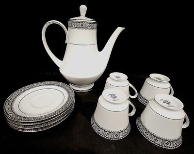 NORITAKE SEGOVIA TALL TEA POT WITH 4 CUPS AND SAUCERS RARE