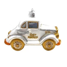Kurt Adler Noble Gems Just Married Wedding Glass Ornament (Wedding Car)