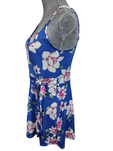 Candies Romper Dress Mini Blue Floral Tie Waist Stretch Spaghetti Strap Medium - Picture 6 of 8