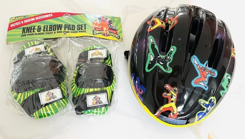 VINTAGE 1990's POWER RANGERS CHILDS BIKE HELMET and ELBOW & KNEE PADS
