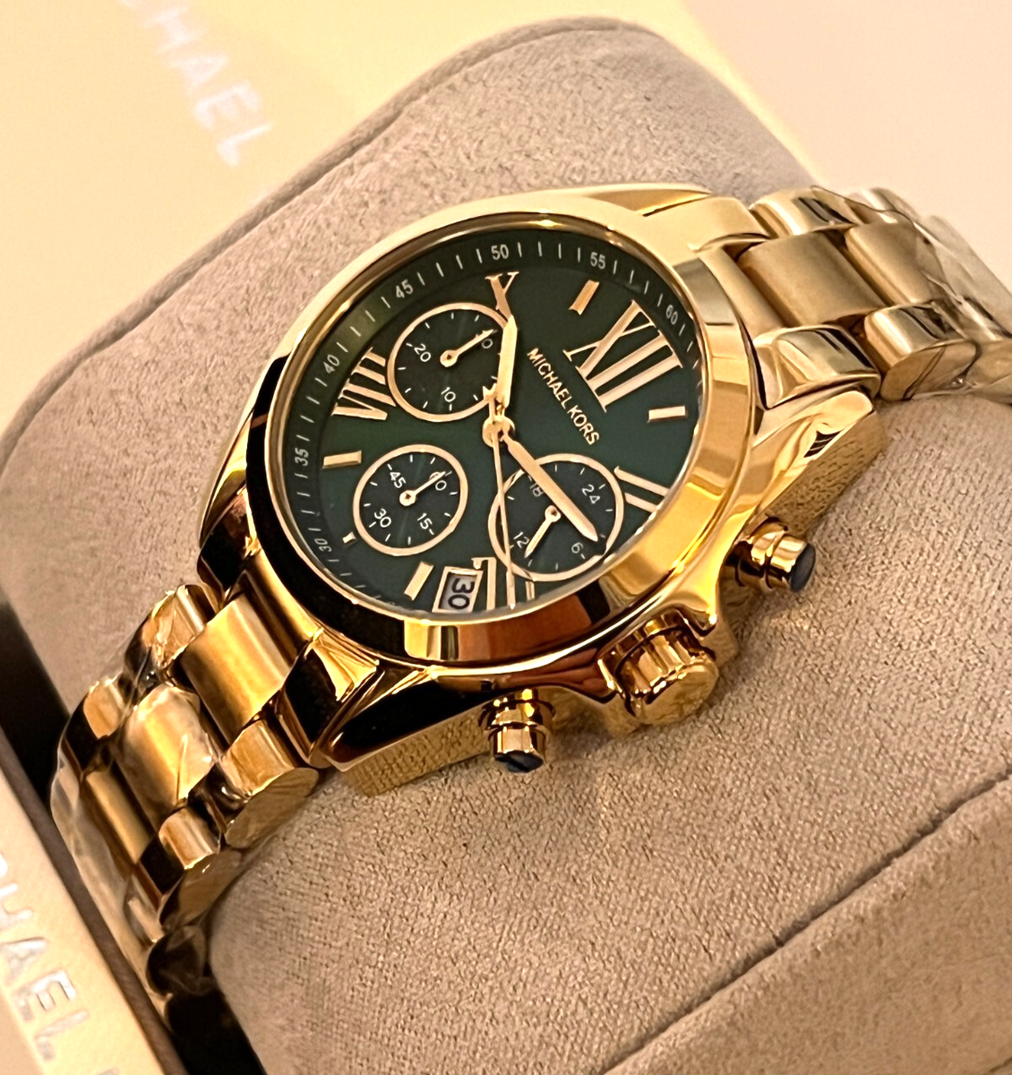 MICHAEL KORS MK7257 Mini Bradshaw Gold-Tone Green Dial Women's