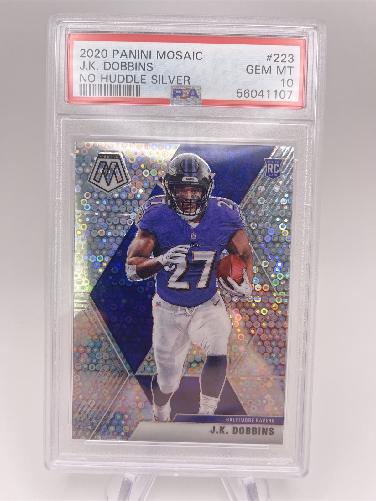 2020 Panini Mosaic JK Dobbins 223 No Huddle Silver Prizm Rookie Card