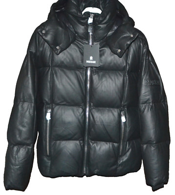 Mackage Mikko Men's Black Hooded Leather Down Parka  Jacket Size 42 $1850