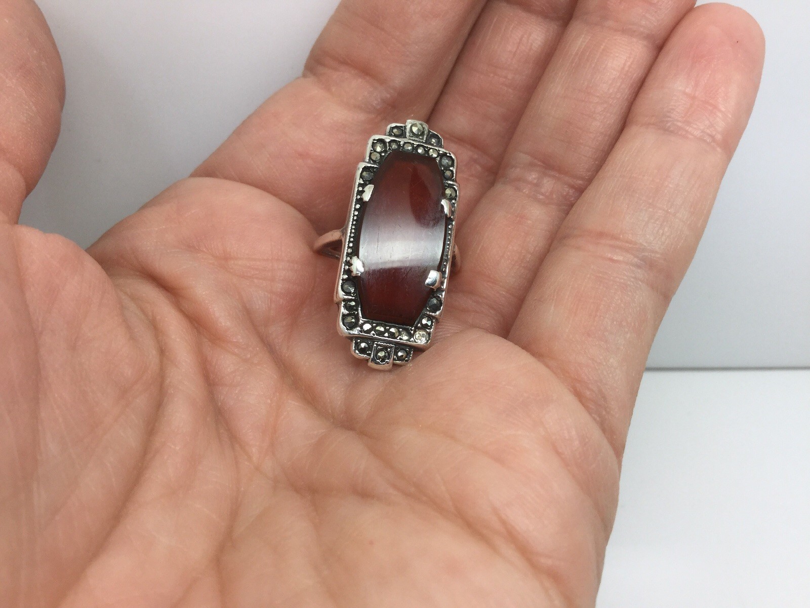 STERLING SILVER RING W/ CLIPPED RECTANGLE CARNELI… - image 8