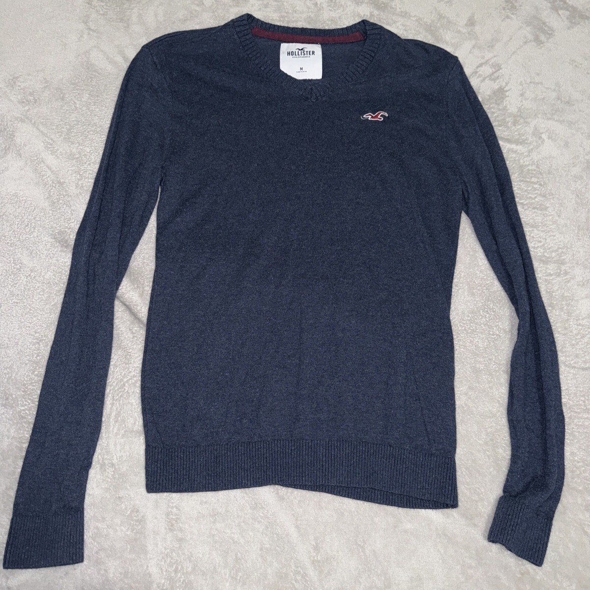 HOLLISTER Men's Dark Blue V-Neck Sweater Seagull Logo Size M | eBay