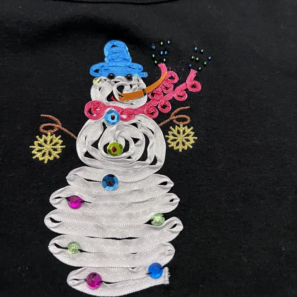 Camisa Classic Elements Negra Navidad Manga Larga Muñeco de Nieve Cinta Lentejuelas Talla XL Foto 2 de 3